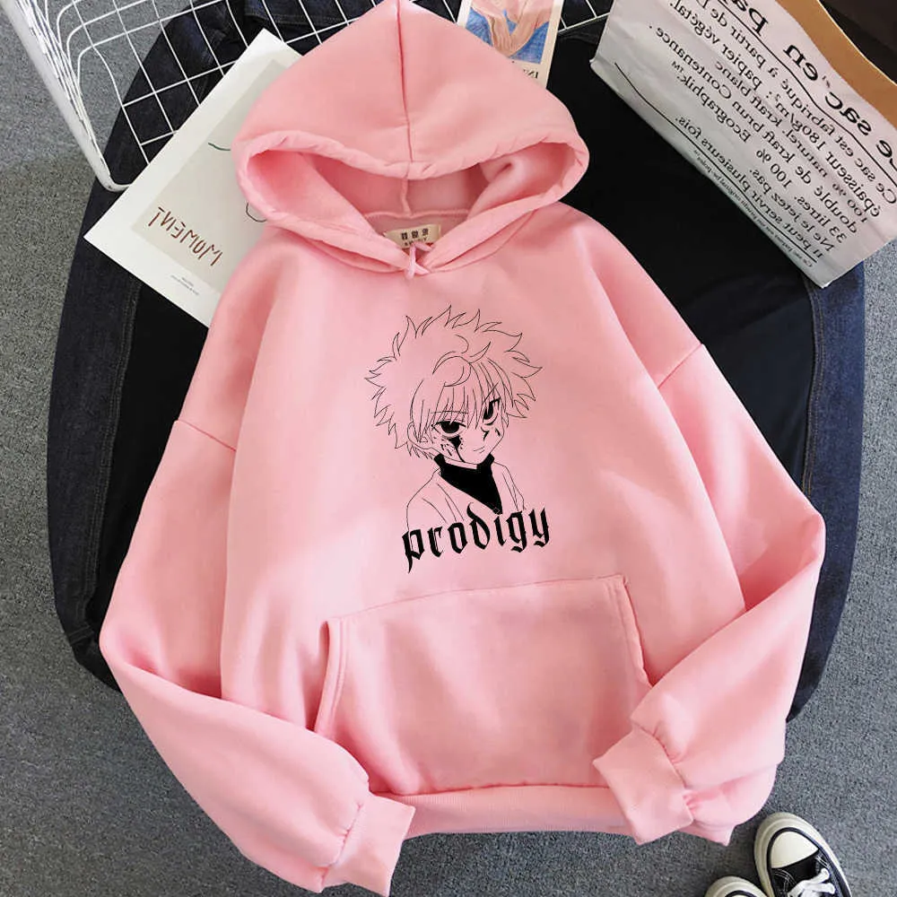 Killua Hoodie Letter Printing Sweatshirt Kvinnor Zoldyc Pink Anime Hoodies Wram Plus Size Pullover Unisex Gothic Clothes For Teens Y0820