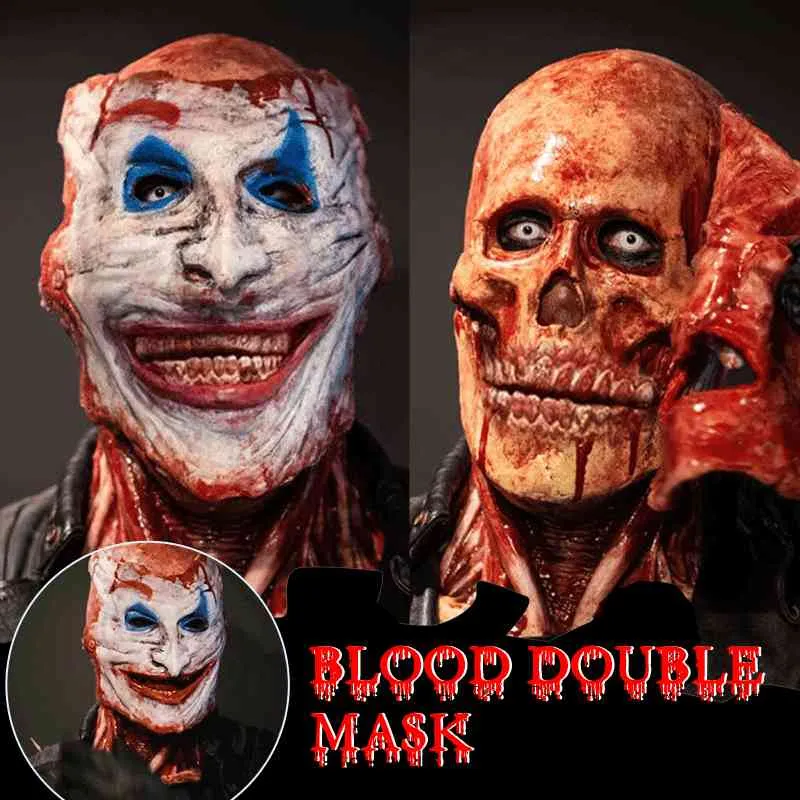 Face Bloody Horror Skull Head Halloween Double-layer Ripped Mask 2021 Funny Cosplay Costumes masque