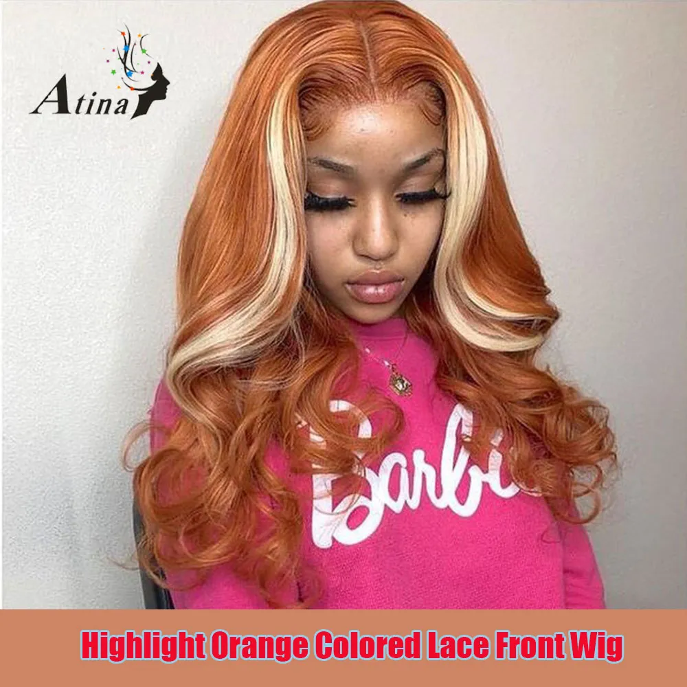 Long Honey Blonde Lace Frontal Human Hair Wig Ombre Ginger Orange Full Front Highlight 28 30 Inch Synthetic Deep Wave Wigs