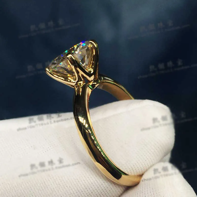 Yanhui a 18k Rgp Pure Pure Solid Yellow Gold Ring Luxury Round Solitaire 8 mm 2 0CT LAB LAB RAGNES DE MARIAGE POUR FEMMES ZSR169 X0715 2696