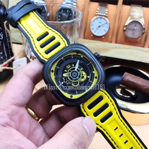 Moda erkek klasik izle yedi otomatik içi boş mekanik gündelik adam cuma izler gerçek deri kare kol saati montres r280p