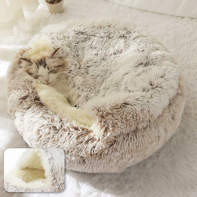 Super Soft Pet Bed Kennel Dog Round Cat Winter Warm Sacco a pelo lungo peluche Cucciolo Cuscino Mat House Velvet Mats Divano 210924