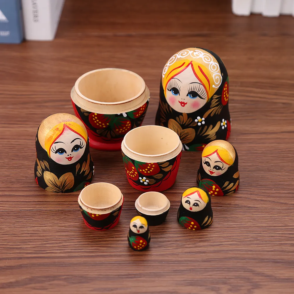 5 Schichten matryoshka Puppe Holz Erdbeermädchen Russische Nistpuppen für Babygeschenke Home Dekoration298R2743940