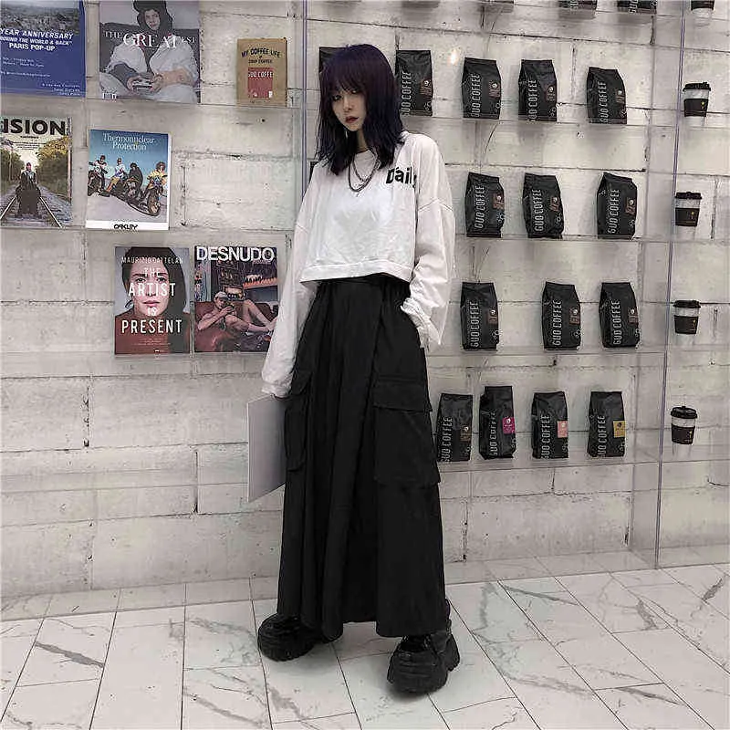 Harajuku Streetwear pantalones cargo coreanos mujer hombre verano Hip Hop Harem pantalones anchos Vintage Kimono Japón pantalones negros sueltos 211112