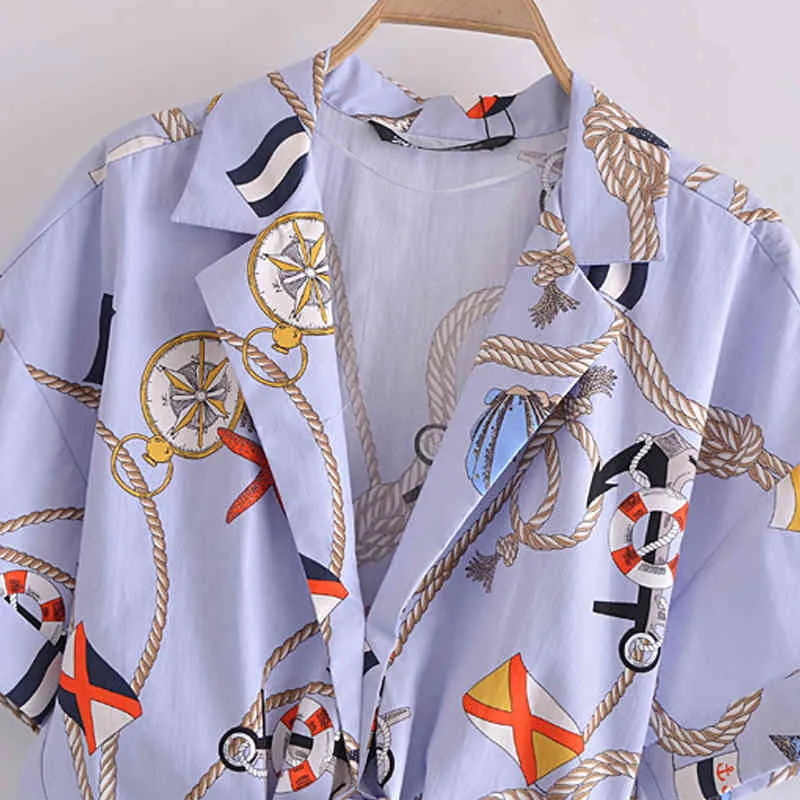 Women Summer Print Short Blouses Shirts Tops Sleeve Bow Tie Female Elegant Casual Street Top Tunic Blusas 210513