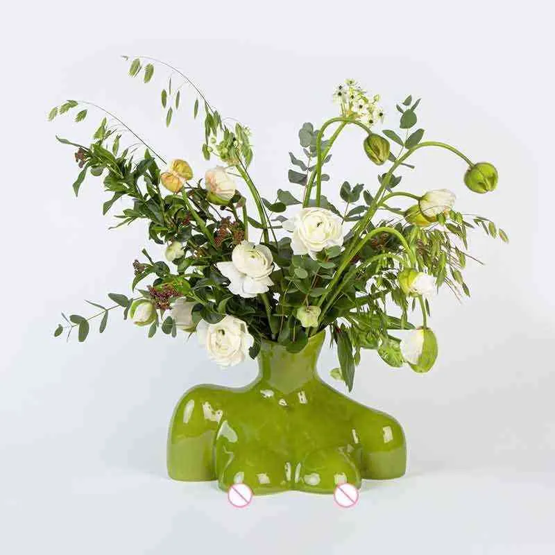 Mordern Body Shape Creative White White Show Flower花瓶シンプルなドライフラワーインサートアーティストレジデンスの装飾的な装飾品モダンな家の装飾211222