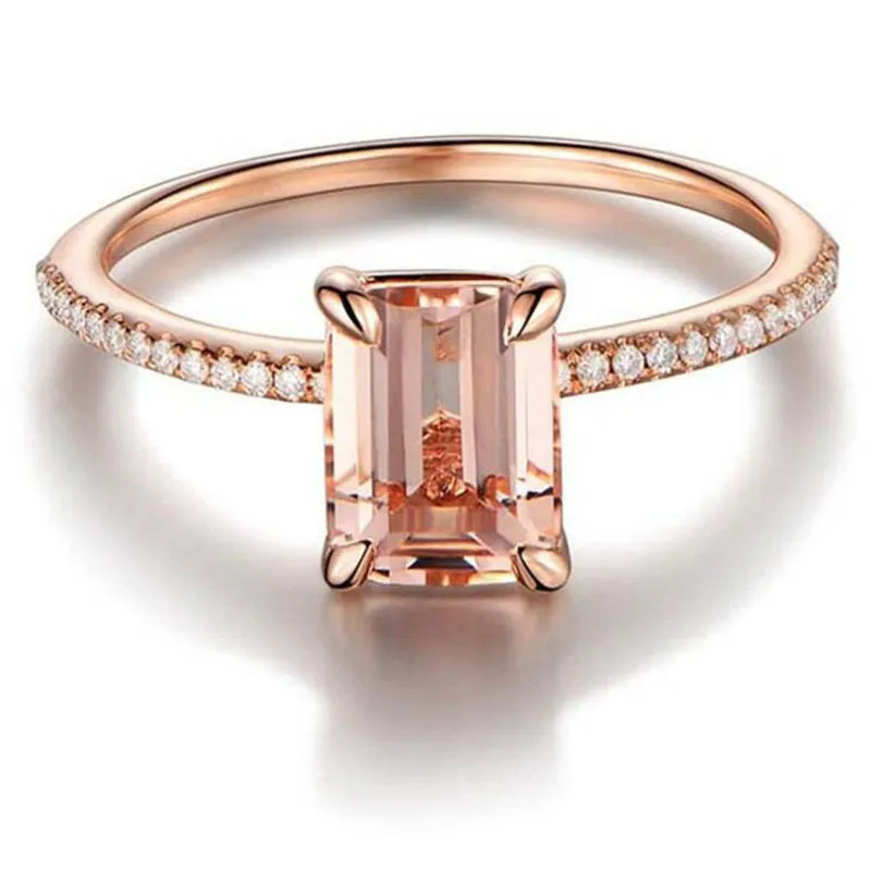 Conjunto de anillos de Baguette cuadrados de Color oro rosa exquisito a la moda para mujer, Zirconia cúbica rellena, piedra de cristal, joyería para fiesta y boda