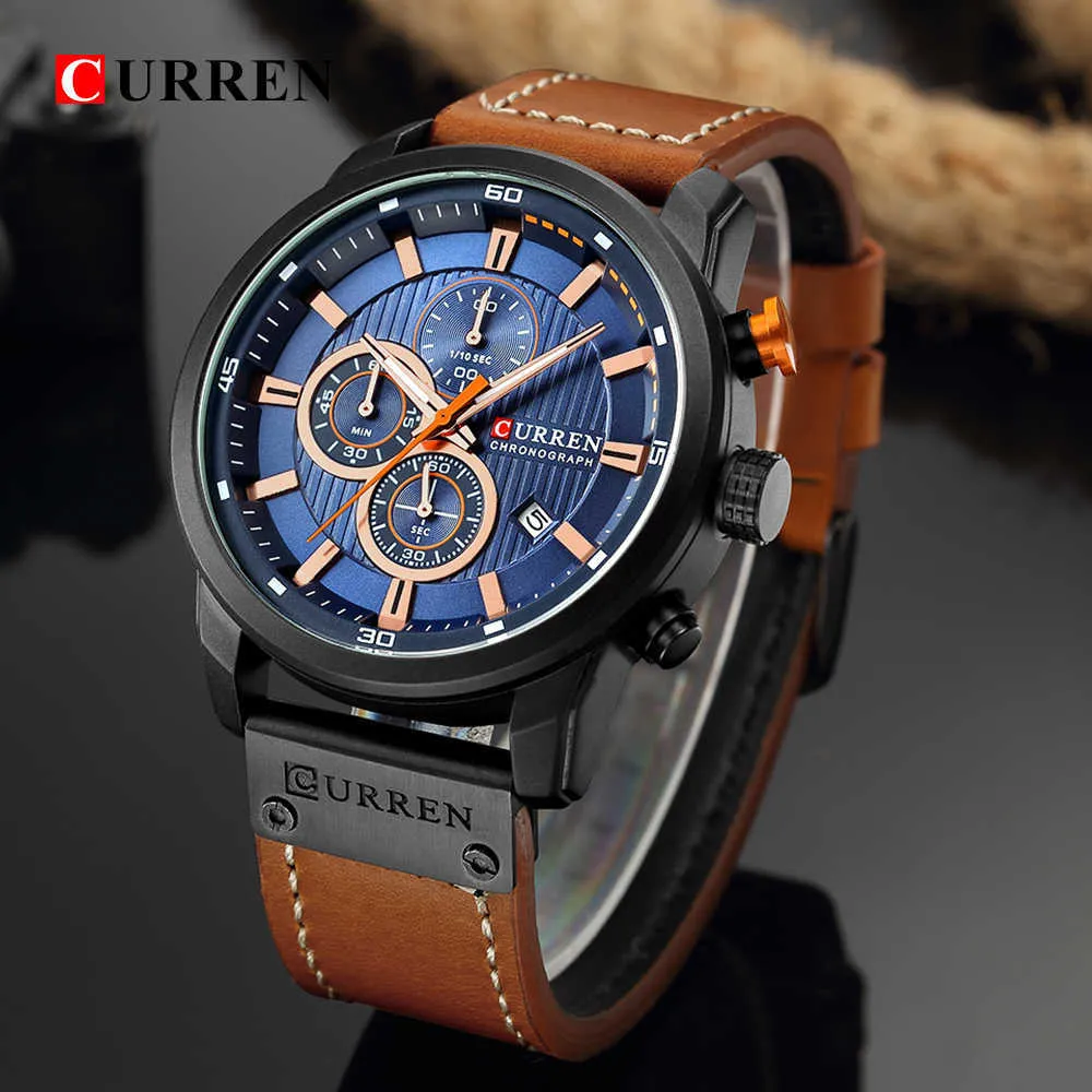 Curren 8291 Chronograph Watches casual lederen horloge voor mannen mode militaire sport heren polswatch gentleman kwarts klok q0524230p