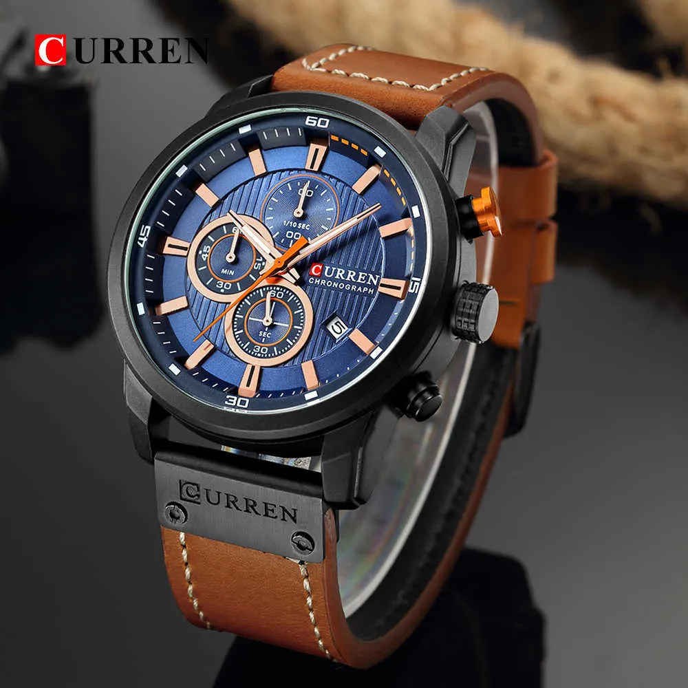 Curren 8291 Chronographen Uhren Casual Leder Uhr für Männer Mode Military Sport Herren Armbanduhren Gentleman Quarzuhr Q0524230p