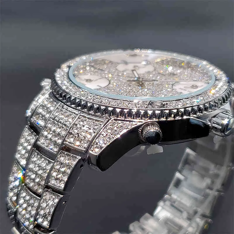 Marca MISSFOX, relojes grandes de cuarzo para hombre con pulsera de diamantes, reloj de diseño Original de lujo con bisel grande para reloj de zona horaria masculina