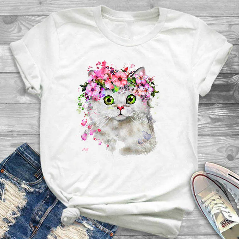 Kvinnor skjorta damer kvinnlig blomma glass 4xl plus storlek t kvinna mode t-shirt grafisk kortärmad sommar tryckt topp tshirt x0527