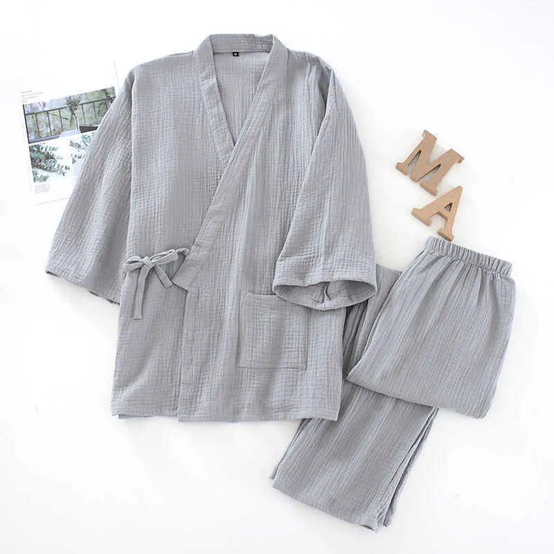 Ensemble de kimono japonais 100% pyjama en coton deux pièces couple Yukata lâche sueur pour hommes et femmes costume à la vapeur ensemble de service à domicile 210928