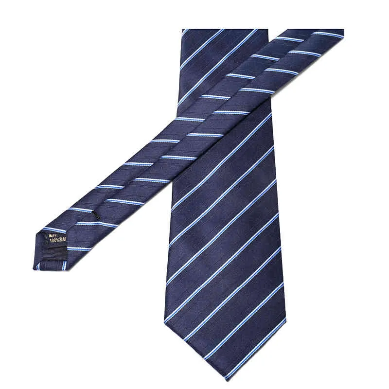 Cravate rayée bleue de styliste pour hommes, 8CM, mode de mariage, robe de luxe, costume en soie Polyester, cravate masculine avec boîte-cadeau