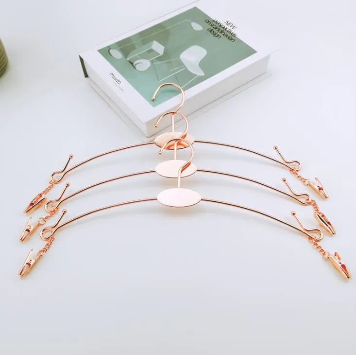 Rose Gold Metal Clothes Hanger with Clothespins Clips Bra Underwear Lingerie Panties Drying Rack Hanger