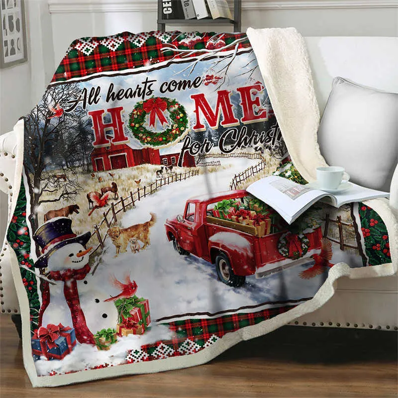 빨간색 트럭 담요 3D 만화 셰루 블랭킷 두꺼운 따뜻한 슈퍼 부드러운 플란넬 사무실 낮잠 담요 메리 크리스마스 소파 침구 211019