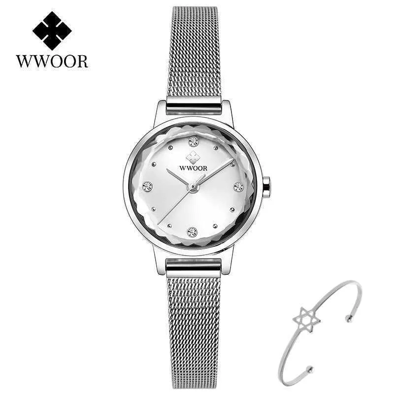 Wwoor Silver Watch Women Watches Creative Steel Women Bracelet Watches女性防水時計Relogio Feminino 210603214p