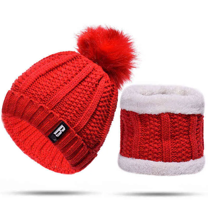 Nya vinterhattar kvinnor med bib söt varm sammet hatt kvinna tjockt ridning vindtät kny hatt skullies beanie caps set y21111