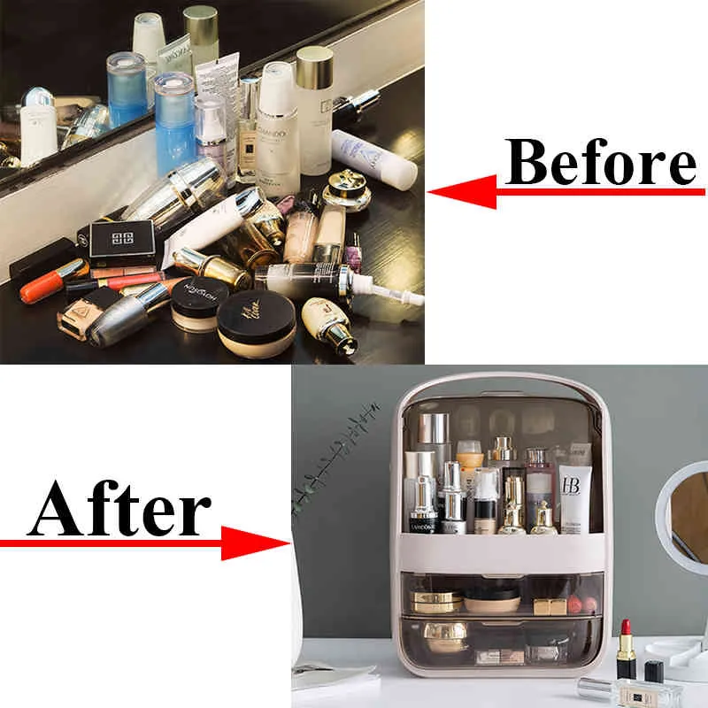 Organisateur de maquillage créatif Boîte de rangement cosmétique transparente Tiroir Organisateur de bureau Protable Bacs de rangement imperméables Boîte acrylique 210330