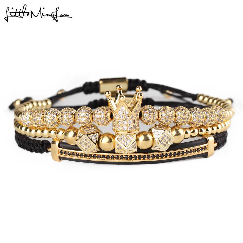 Gold Luxury CZ crown Charm beads bracelet stacks handmade Macrame men bracelets & bangles for Men Jewelry accessories 210609