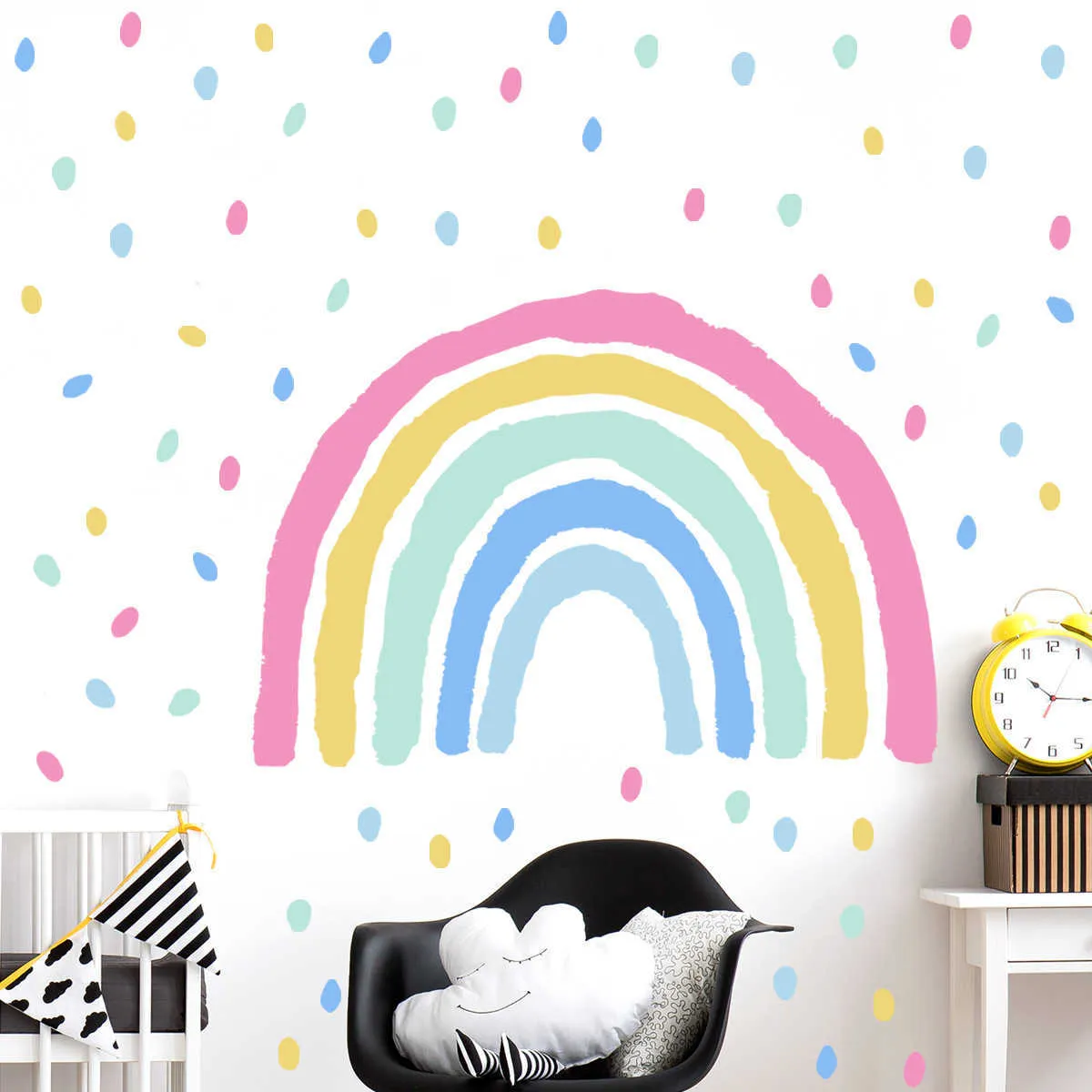 Peint à la main arc-en-ciel Stickers muraux pour enfants filles chambres d'enfants décoration murale amovible PVC Stickers muraux décoration de la maison fonds d'écran 210929