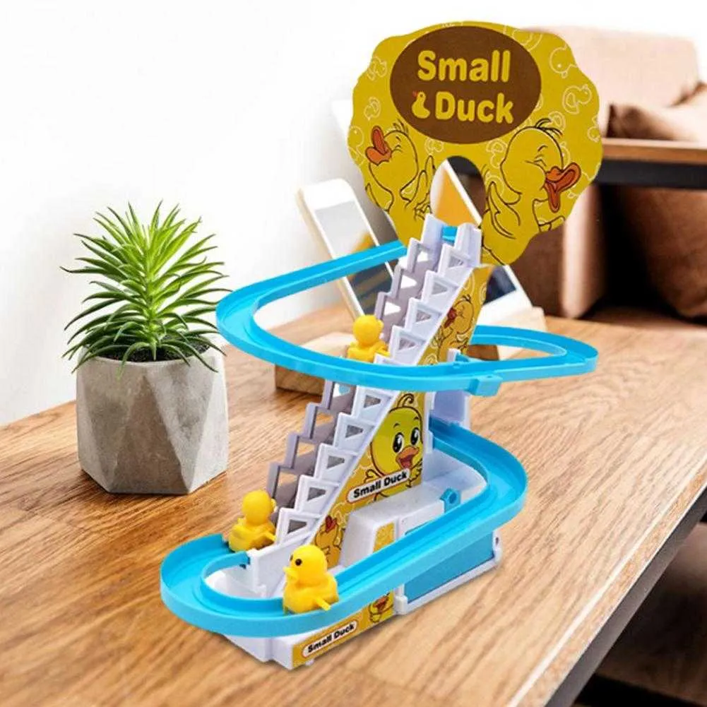 Electric Duck Climbing Stairs Toy Children Roller Coaster Toy Set Electric Light Music Amusement Climb Stairs Track Toy9842057