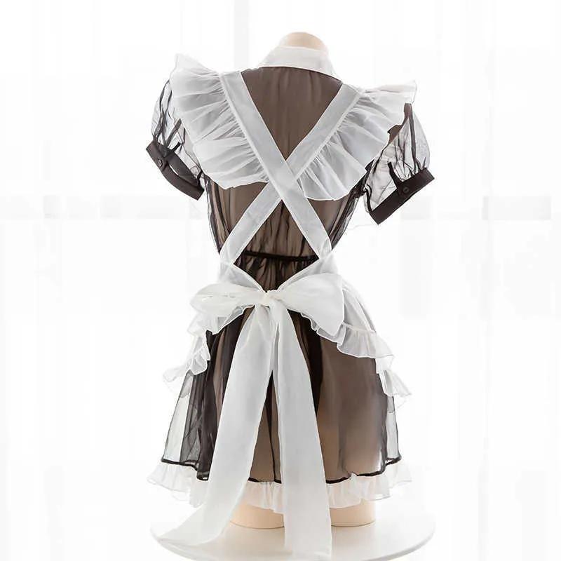 Lingerie sexy Robe de tentation de haute qualité avec nœud papillon mignon Kawaii Femmes Transparent Maid Cosplay Costumes Y0913