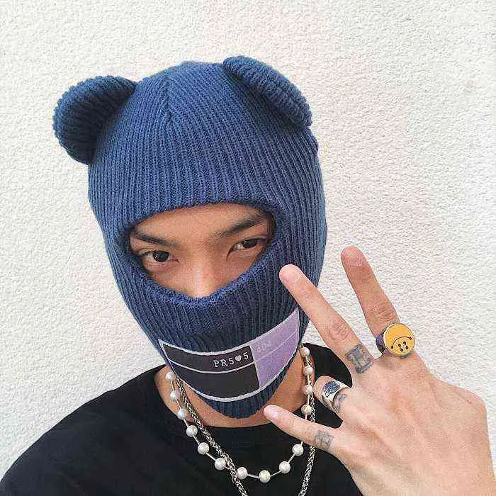 INS Hot Men's Winter Bear Big Ear Beanie Hat Warm Hip-hop Punk Funny Party Knitted Winter Hats For Women Autumn Woolen Caps Y21111