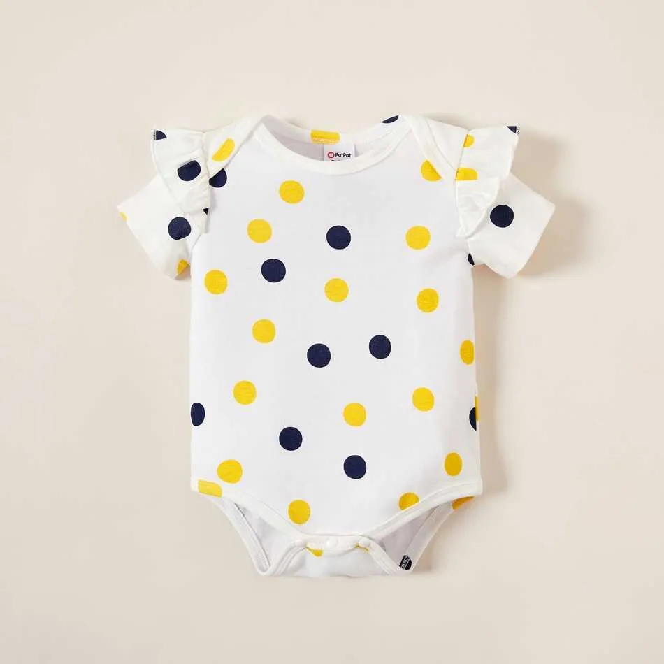 Sommer 3-teiliges Baby-Mädchen, lässig, floral, einfarbig, gepunktet, Strampler für 0–2 Jahre, kurzärmelige Baumwoll-Bodys 210528