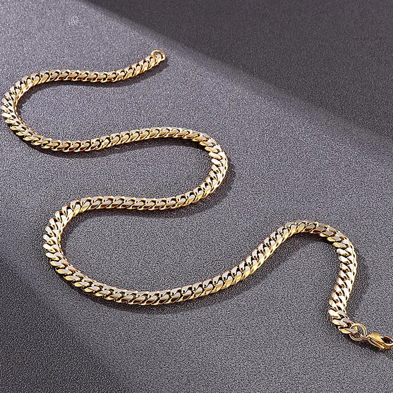 Cadenas 8 mm Enlace cubano Collar de cadena de cadena Conjunto de pulsera para hombres Oro Azul Acero inoxidable Collares para hombres Pulseras Hombre Ac268K