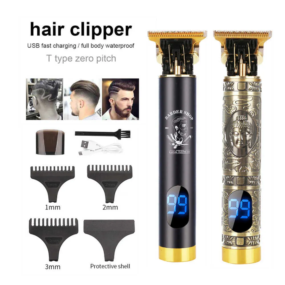 T9 display lcd máquina de cortar cabelo dos homens aparador barba recarregável máquina corte cabelo barbeiro barbeador elétrico cortador tendeuse l2402