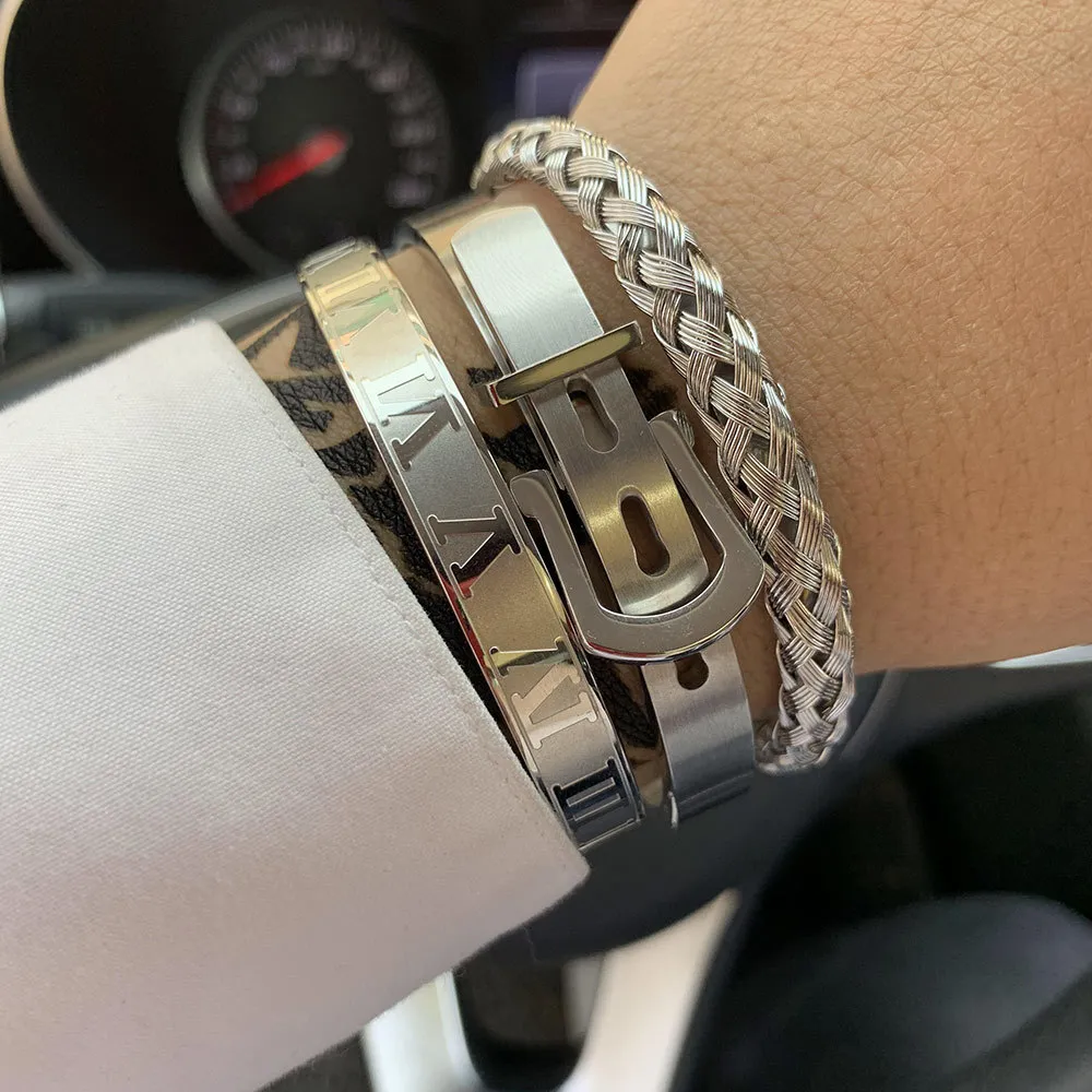 Marque de luxe homme Titan tresse ouverte manchette bracelet à breloques titane acier inoxydable bracelets réglables bracelets pour hommes femmes bijoux