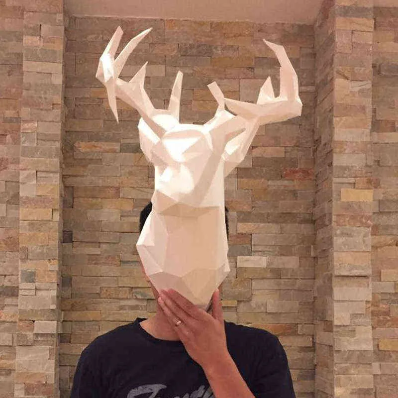 Trofeo de cabeza de ciervo Papercraft modelo 3D escultura de Origami geométrica de es para decoración de pared del hogar artesanías 211108