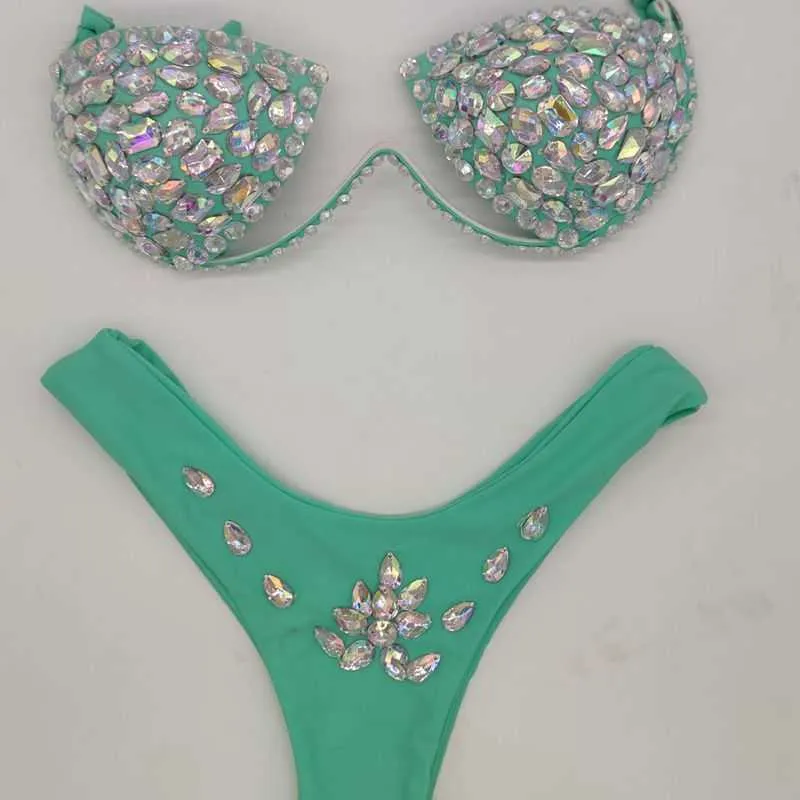 2021 Venus Tatil Seksi Kadın Bikini Set Rhinestone Elmas Mayo Bling Stones Yaz Mayo Takım Mayo Biquini7709800