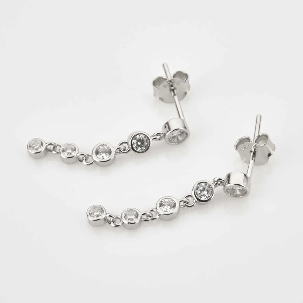ANDYWEN 925 Sterling Silver Colorful Zircon CZ Chain Stud Earring Fine Jewelry 25mm Mini Piercing Pendiente Jewels 210608