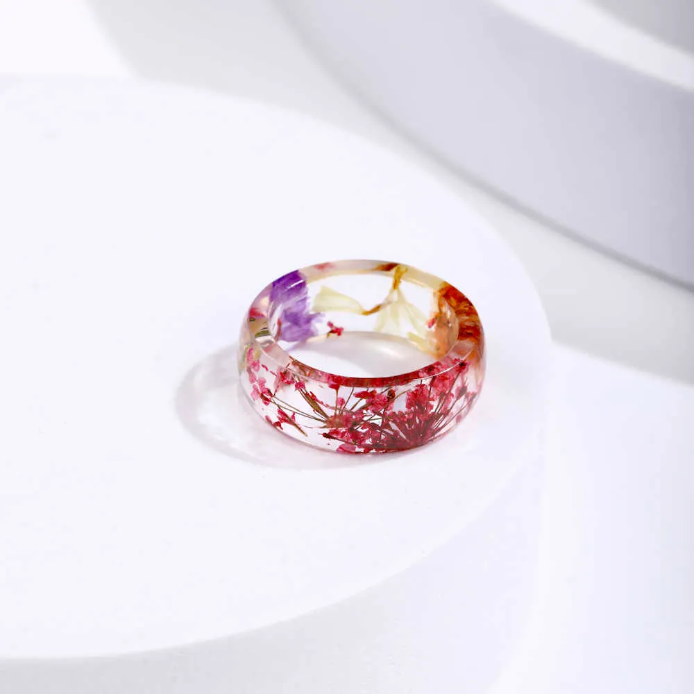 Anéis de resina epóxi robustos transparentes da moda feminina perdida, anéis de dedo com flores secas multicoloridas para mulheres, joias de festa, presentes q073558844