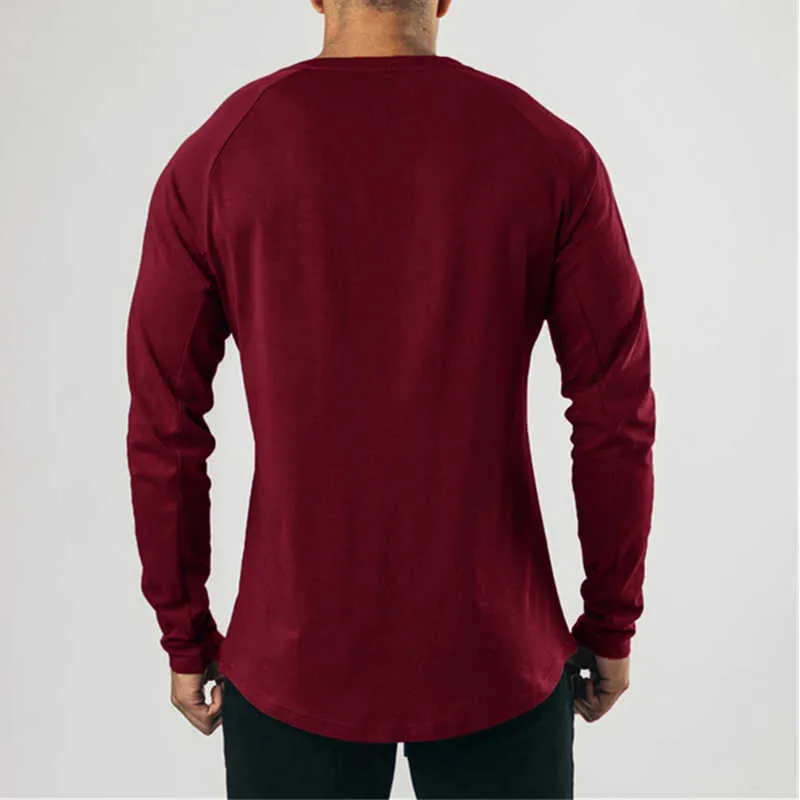 Casual gym clothing fitness t shirt men fashion extend hip hop Autumn long sleeve t-shirt cotton bodybuilding muscle tshirt man 210629