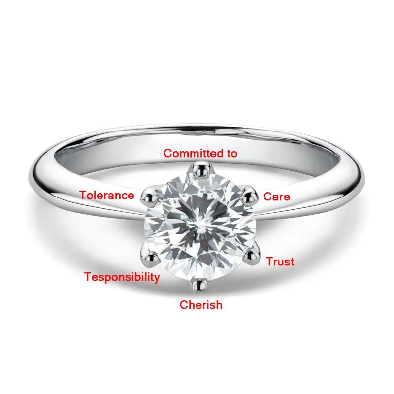 LESF Moissanit Diamant 925 Silber Verlobungsring Klassisch Rund Damen Hochzeitsgeschenk Größe 0,5/1,0 Karat