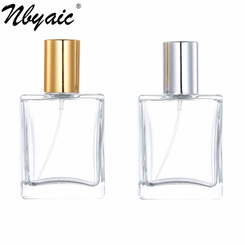 Perfume replacement bottle, gold and silver straight cover, 30ml, 50ml portable transparent glass bottle, spray bottle