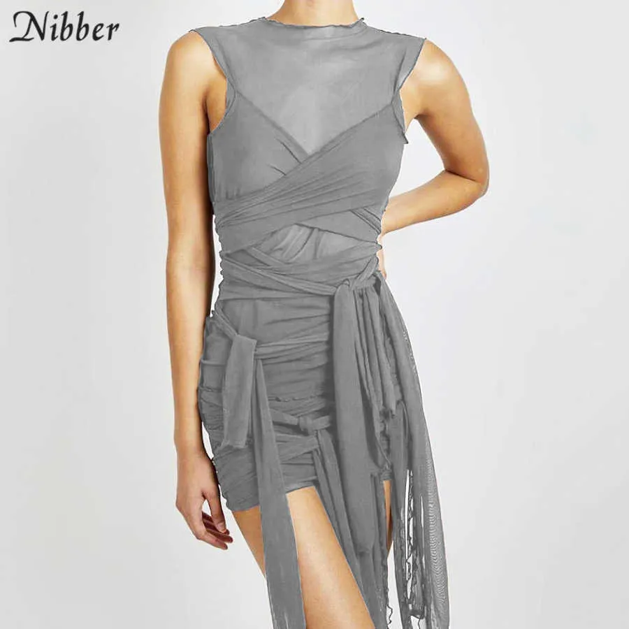 Nibber Chic See-Through Multicouche Tissu Cercle Robe Moulante Femmes Personnalité Mesh Streetwear 2021 Club Activité Vêtements Sauvages Y0823