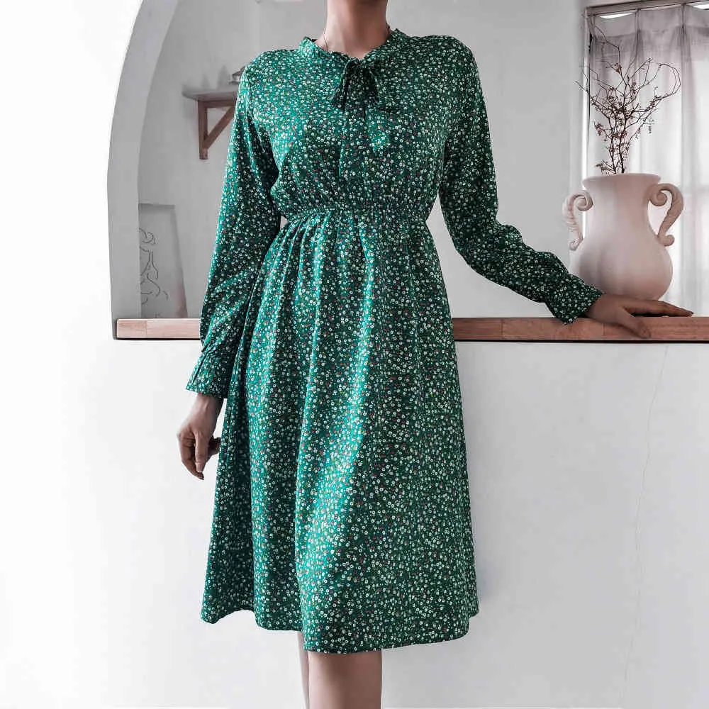 Foridol Polka Dot Vintage Midi Winter Sukienka Kobiety Kwiatowy Drukuj Boho Casual Damska Elegancka Biała Dress Kobiety Zimowe Odzież 210415