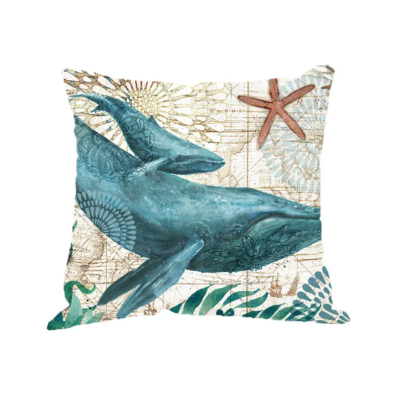 10Style Cushion Covers blue ocean Pillow Cover turtle seahorse whale linen pillowcase home decorate whole customization45457340771