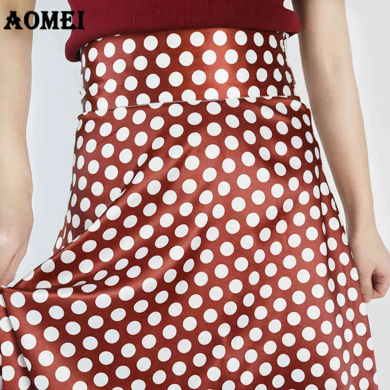 Kobiety Maxi Długie Spódnice Plisowane Polka Dot Wino Czerwona Wysoka Talia Linia Wiosna Letnia Elegancka Faldas Jupes Saias Plus Rozmiar 5XL 210416