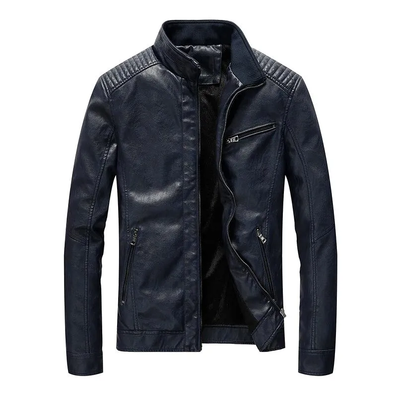 New Designer Spring Mens Leather Jackets Stand Collar Motorcycle Pu Casual Slim Fit Coat Outwear