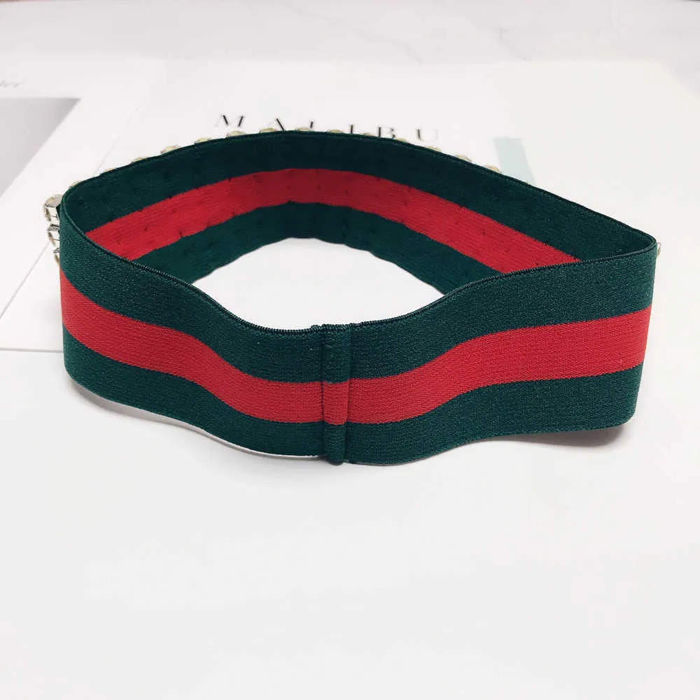 Luxury Red Green Striped Rhinestone Elastic Headband Hair Band Jewelry for Women Bling Crystal Sport Sweat Headband Headpiece X062268V