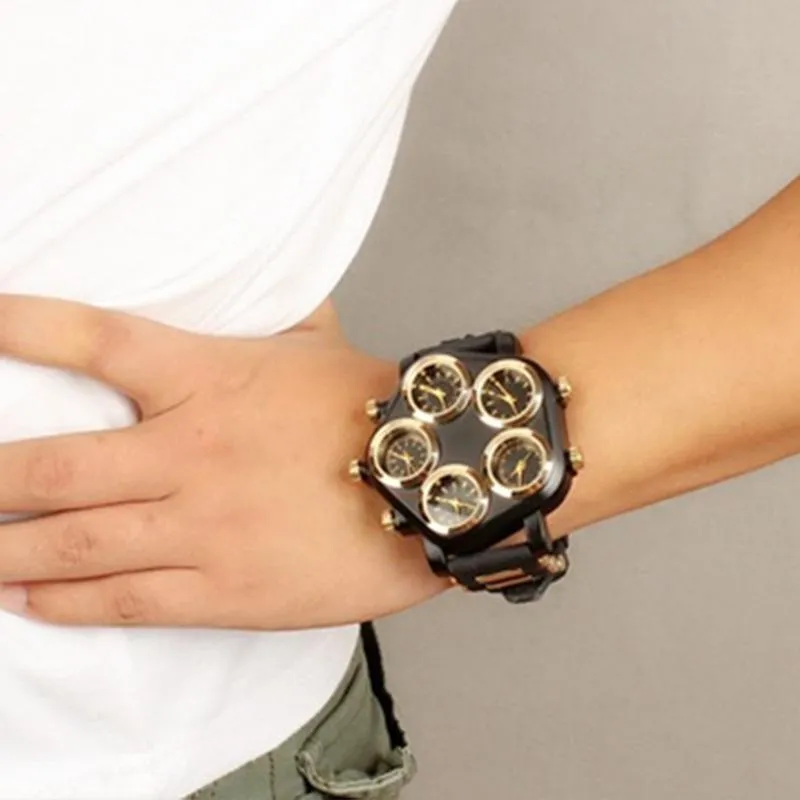 Relojes de pulsera VFskn Impresionante Super Grande Cinco Dial Metrosexual Street Punk Hip-Hop Cool Personalidad Locomotora Reloj de pulsera Tendencia Qua2527