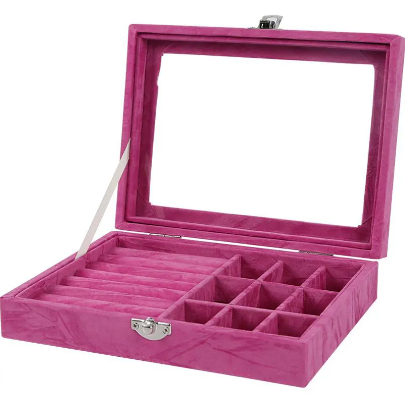 Caja organizadora de joyería con anillo de cristal de terciopelo de estilo europeo, estuche de almacenamiento con soporte para bandeja, estuche de exposición para decoración del hogar 20 15 5cm2984