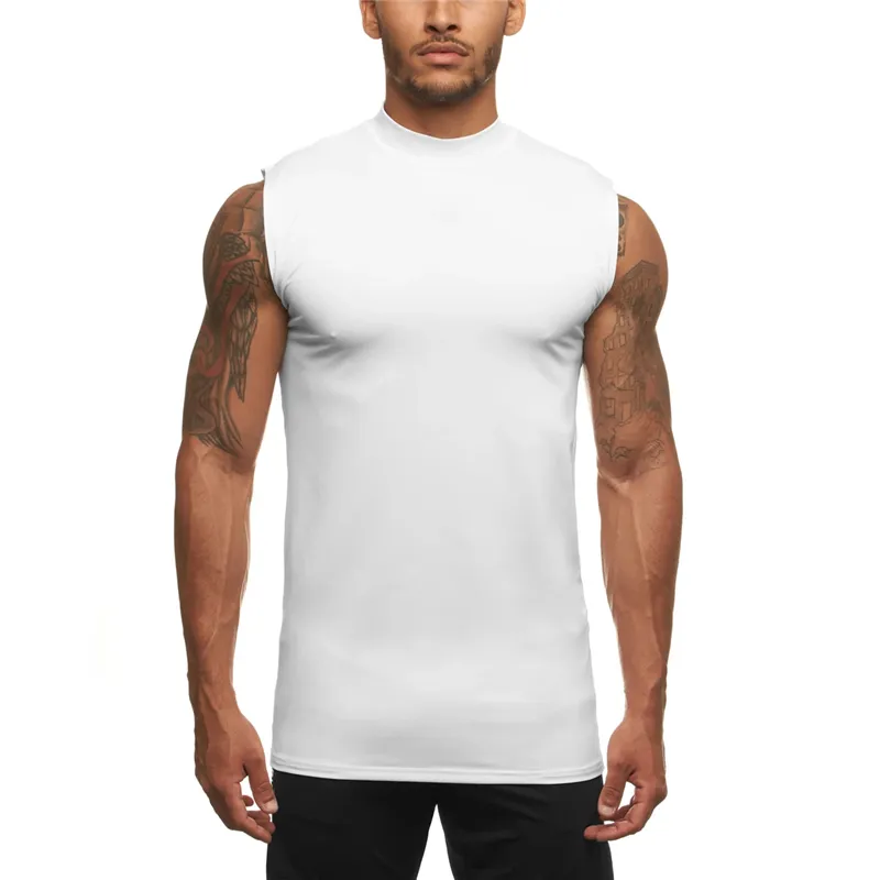 Compressie Mouwloos Shirt Fitness Tight Tank Top Heren Snel Droge Gym Kleding Bodybuilding Tanktop Muscle Singlet Workout Vest 210421