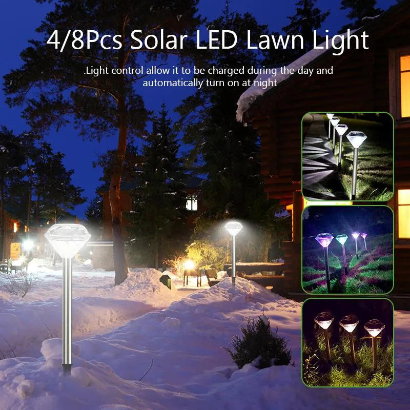 4 8 шт. ромбовидный солнечный светодиодный светильник для газона, меняющий цвет, уличный двор, садовый грунт, лампа, белый теплый RGB Lamps2407