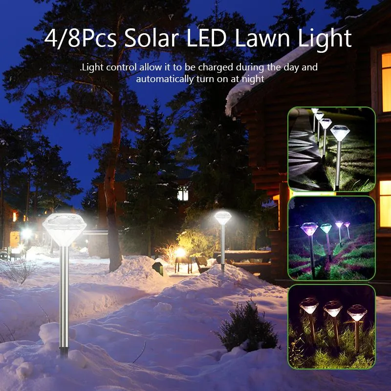 4 8 Stuks Diamantvormige Solar LED Gazon Licht Kleur Veranderende Outdoor Yard Garden Ground Lights Lamp Wit Warm RGB lampen207G