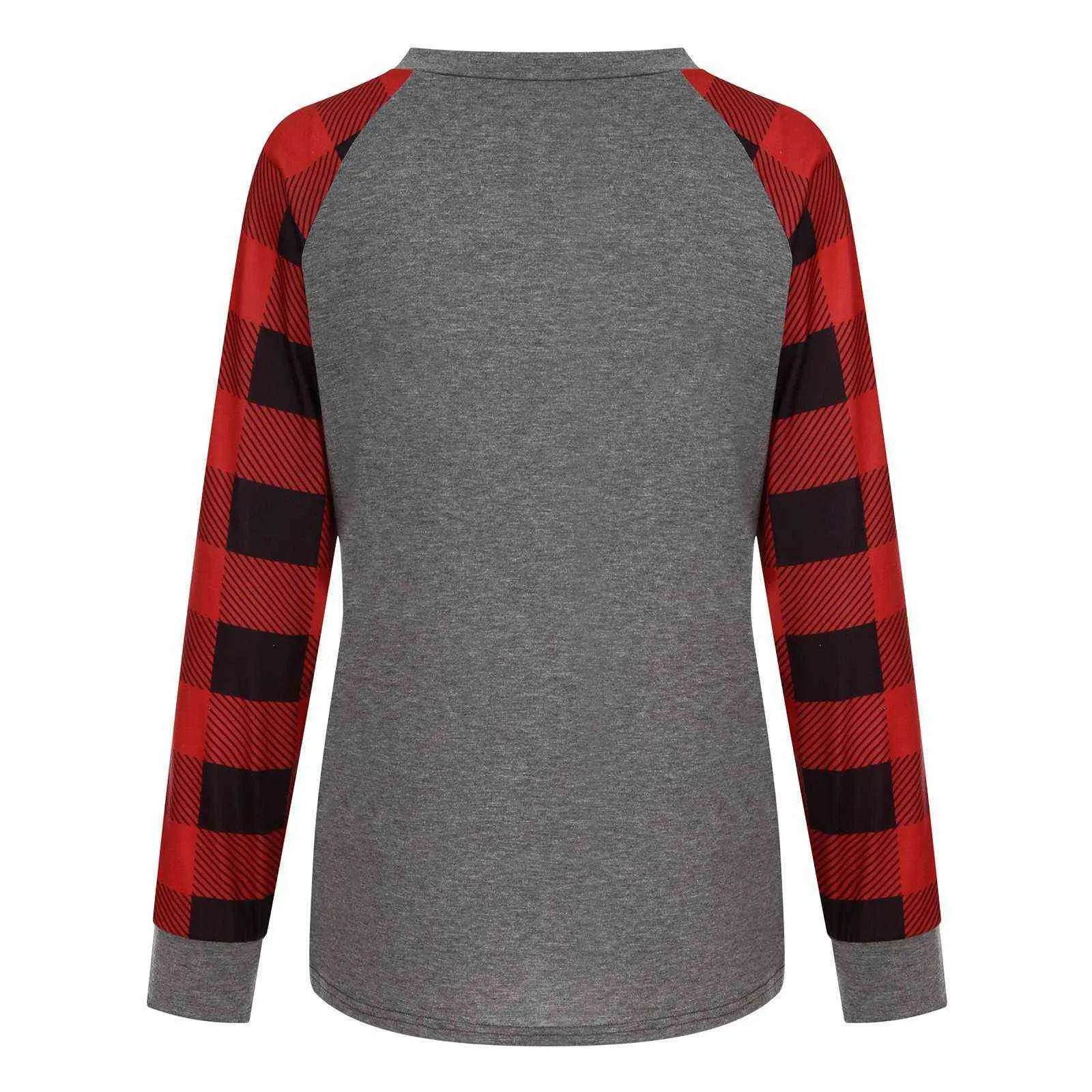 God julkvinnor Pullover Höst Vinter Casual Print Jumper Långärmad Plaid Patchwork O-Neck Sweater Pull de Noel Femme Y1110